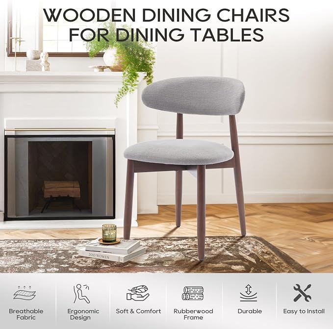 COLAMY Wooden Dining Chairs Set of 6, Modern Fabric Upholstered Dining Room - Image 6