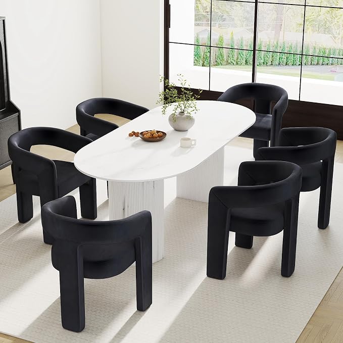 RIVOVA Modern Barrel Dining Chairs Set of 3, Velvet Upholstered Accent Side - Image 7