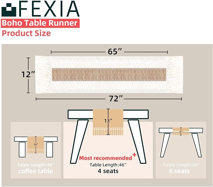 FEXIA Boho Table Runner for Thanksgiving Fall Christmas Home Decor - Image 2