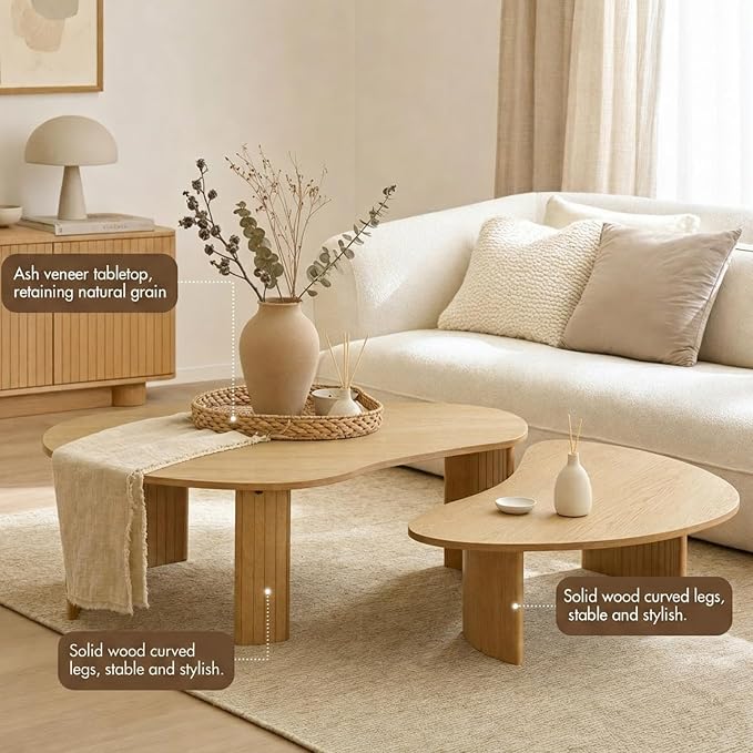Nesting Coffee Tables Set of 2 – Cloud/Mango Shaped Ash Veneer Top - Image 4