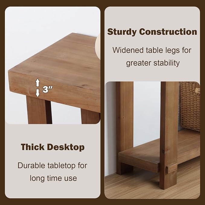WINWYY Solid Wood Console Table, 42.5" Farmhouse Entryway Tables Thickened - Image 5