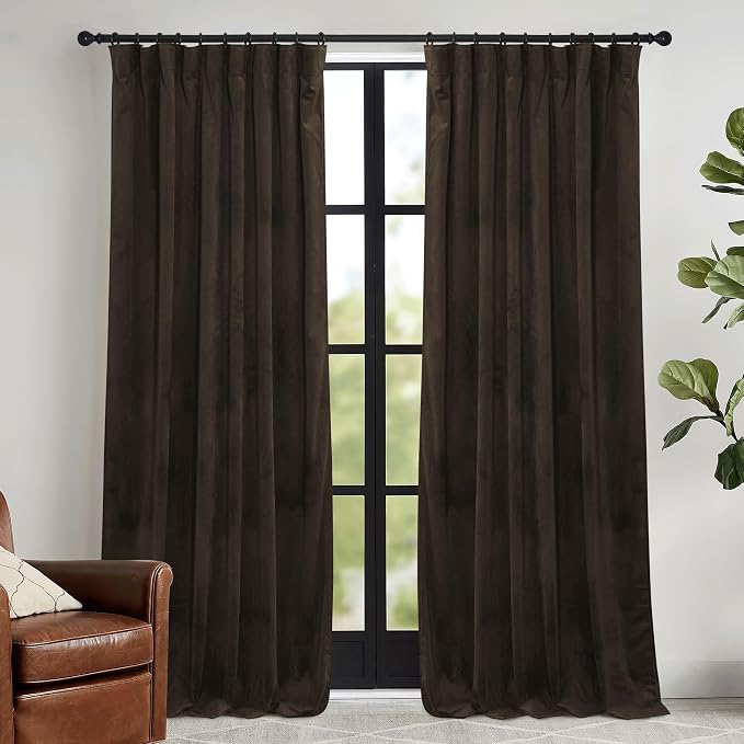 RYB HOME Brown Blackout Curtains 96 inches Long Velvet, Room Darkening Thermal - Image 2