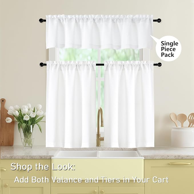 Valances for Windows, Light Filtering Faux Linen Textured Small Short Window - Image 6