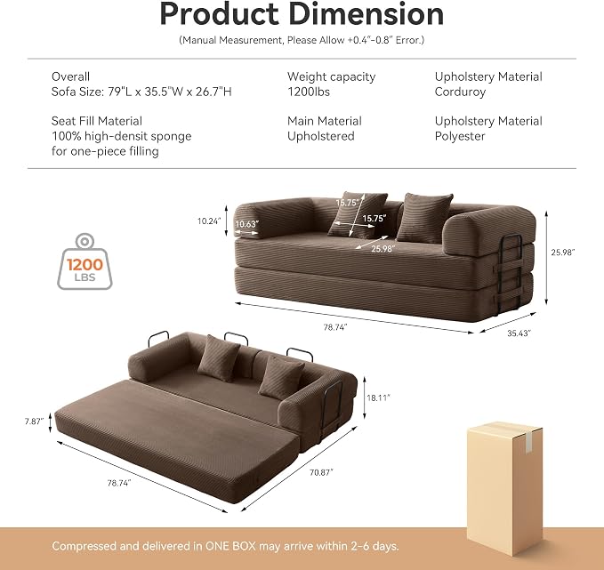 Convertible Modular Sleeper Sofa Bed, Mid Century Modern Decor Love Seat Memory - Image 2
