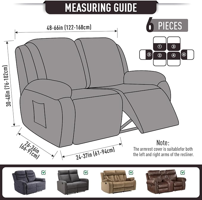 TAOCOCO Recliner Loveseat Slipcover, 6 Pieces Dual Recliner Sofa Covers - Image 5