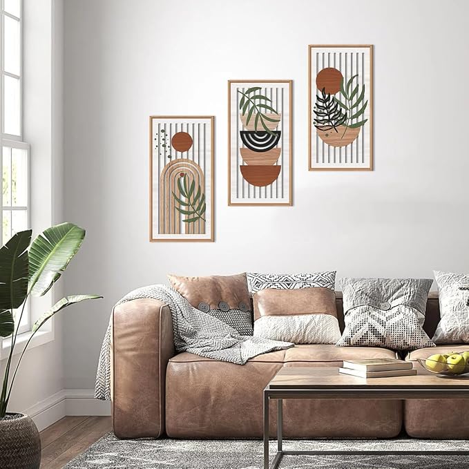IARTTOP Boho Mid-century Modern Wood Wall Art 8x16 Inch Framed Bohemian - Image 6