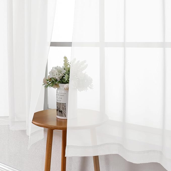 Lecloud White Sheer Curtains 36 Inch Length 2 Panels Set, Airy Breathable Voile - Image 9