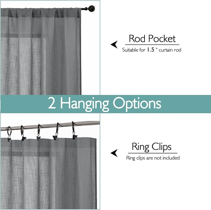 Chyhomenyc Extra Long Charcoal Grey Semi Sheer Curtains 108 Inches Long 2 - Image 4