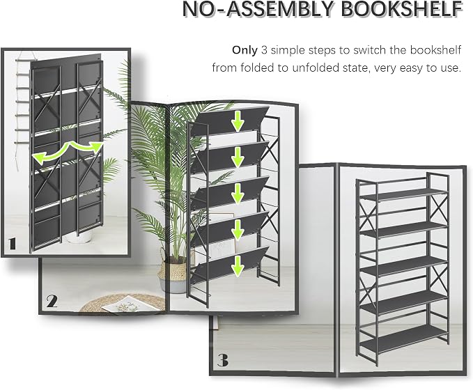 4NM Extra Wide 5 Tiers No Assembly Book Shelves, 51.2" H Folding Bookshelf - Image 6