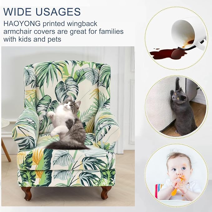 HAOYONG Wing Chair Slipcovers Stretch Wingback Chair Covers Printed 2 Pieces - Image 3