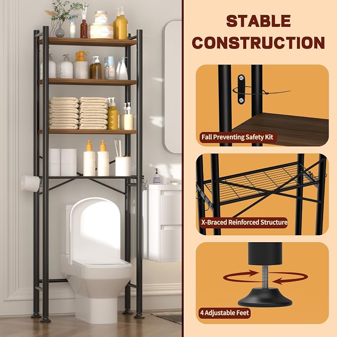 GloTika 4-Tier Over Toilet Storage - 150lb Total Capacity Metal Bathroom - Image 4