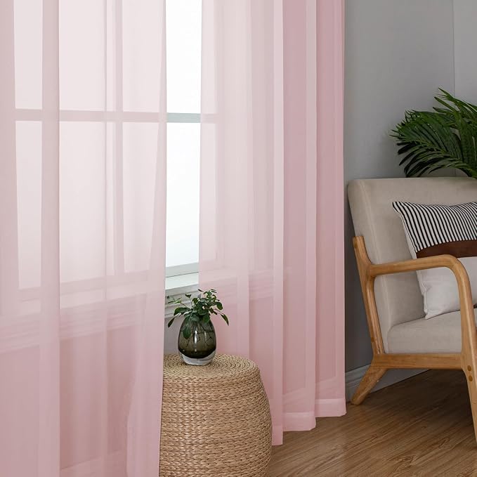 Aiyufeng Blush Pink Sheer Curtains 96 Inches Long 2 Panels Set, Light Filtering - Image 5