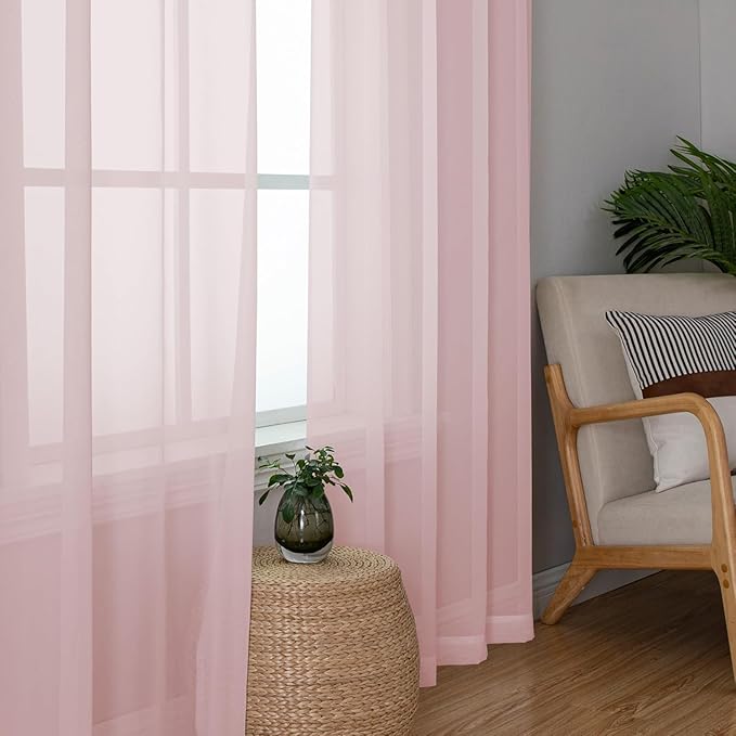 Aiyufeng Blush Pink Sheer Curtains 90 Inches Long 2 Panels Set, Light Filtering - Image 5