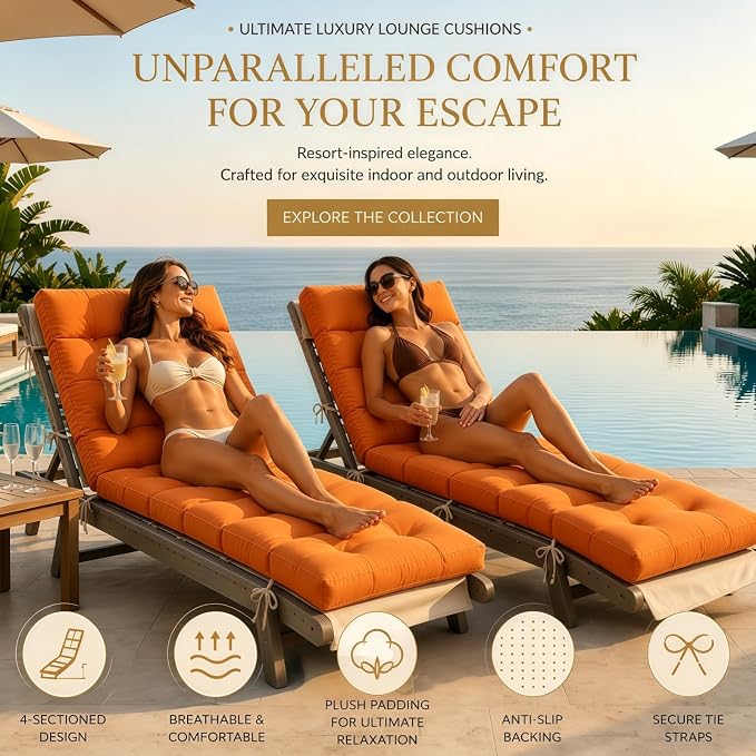 Outdoor Chaise Lounge Cushion, Waterproof 74.4x22x4.7 Inch Thick Cotton Filled - Image 2