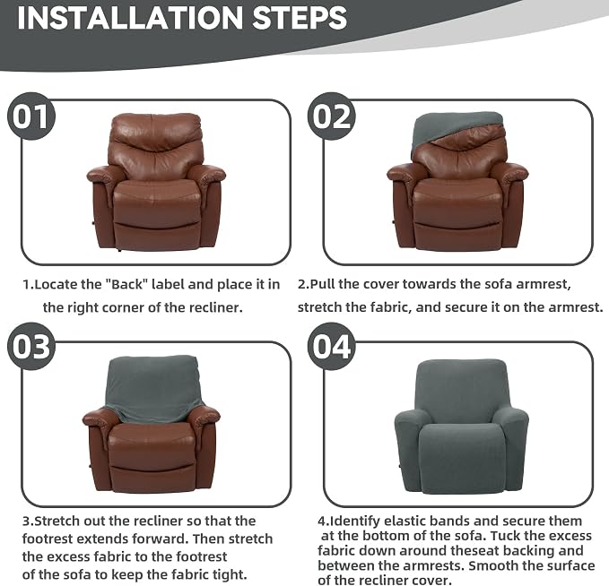 Cupuamon Recliner Chair Covers, Lazy Boy Recliner Covers Stretch Reclining - Image 6