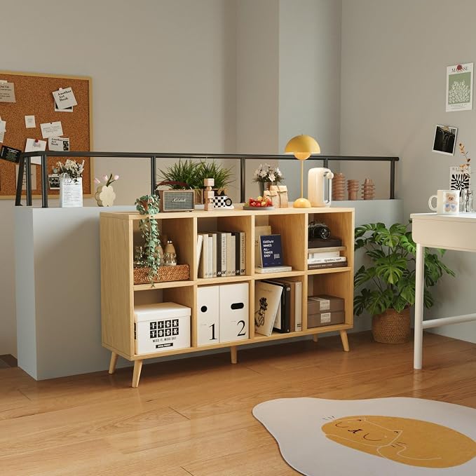 8 Cube Storage Organizer, Mid-Century Modern Wooden Bookcase - Image 6