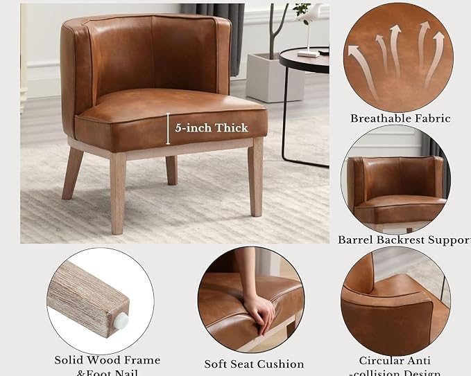 Brown Leather Barrel Chair - Image 6