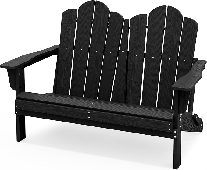 SERWALL Folding Adirondack Bench, HDPE All-Weather Adirondack Loveseat by SERWALL