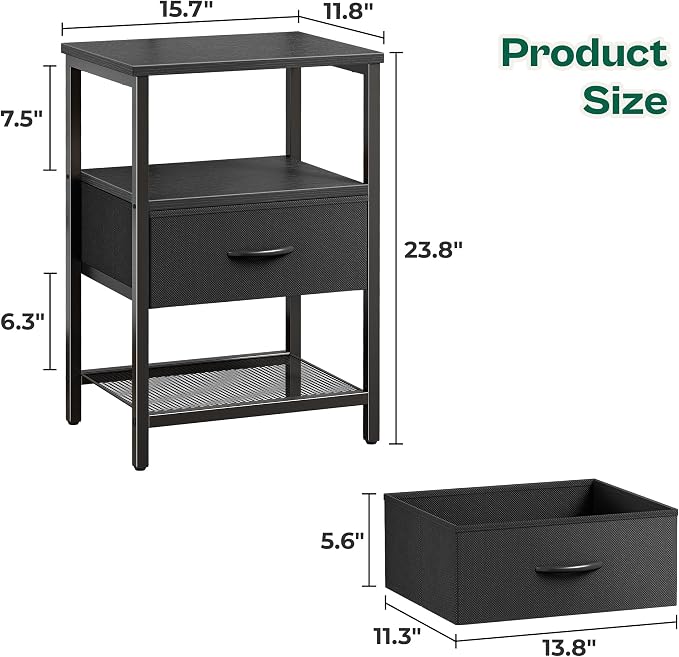Huuger Night Stand with Fabric Drawer, Side Table with Mesh Shelf, Bedroom - Image 3