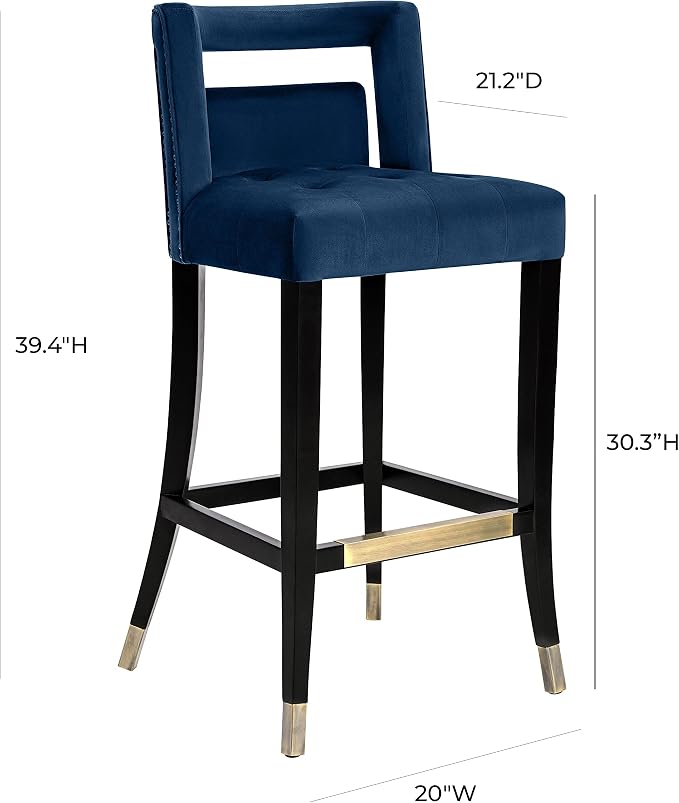 Tov Furniture Hart Tufted Seat Upholstered Velvet Bar Stool - Image 3
