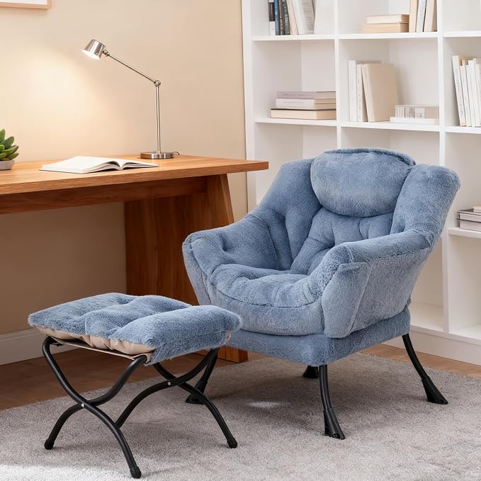 Welnow Lazy Chair with Ottoman, Modern Accent Chair with Armrests and a Side - Image 2