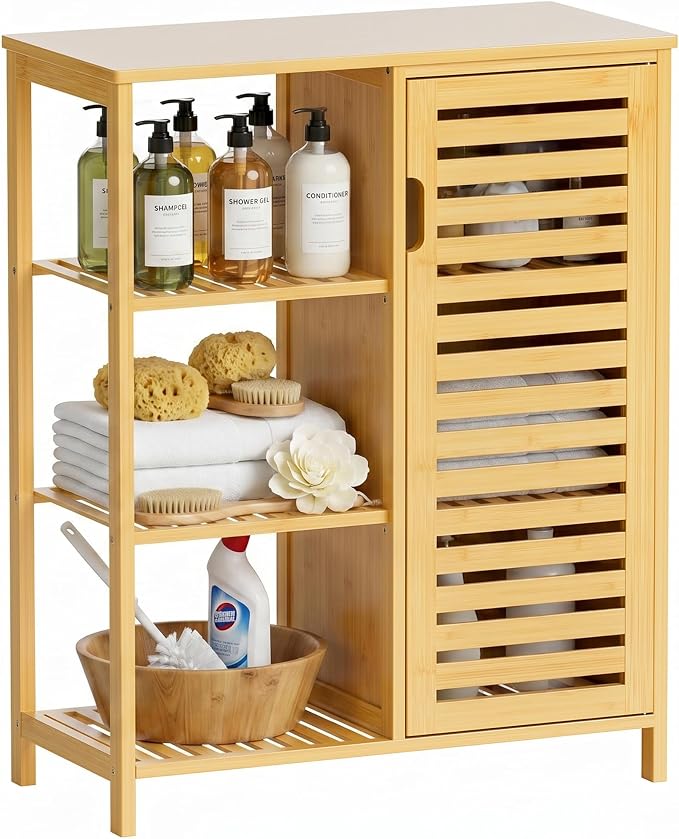 HITNET Bathroom Floor Cabinet, Bamboo Storage Cabinet by HITNET