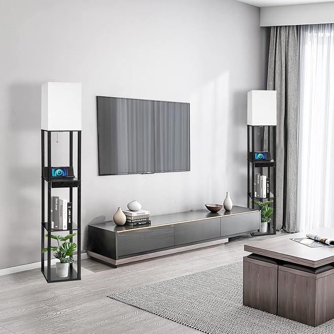 Floor Lamp with Shelves, RUNTOP LED Shelf Floor Lamp with Wireless Charger & 2 - Image 6