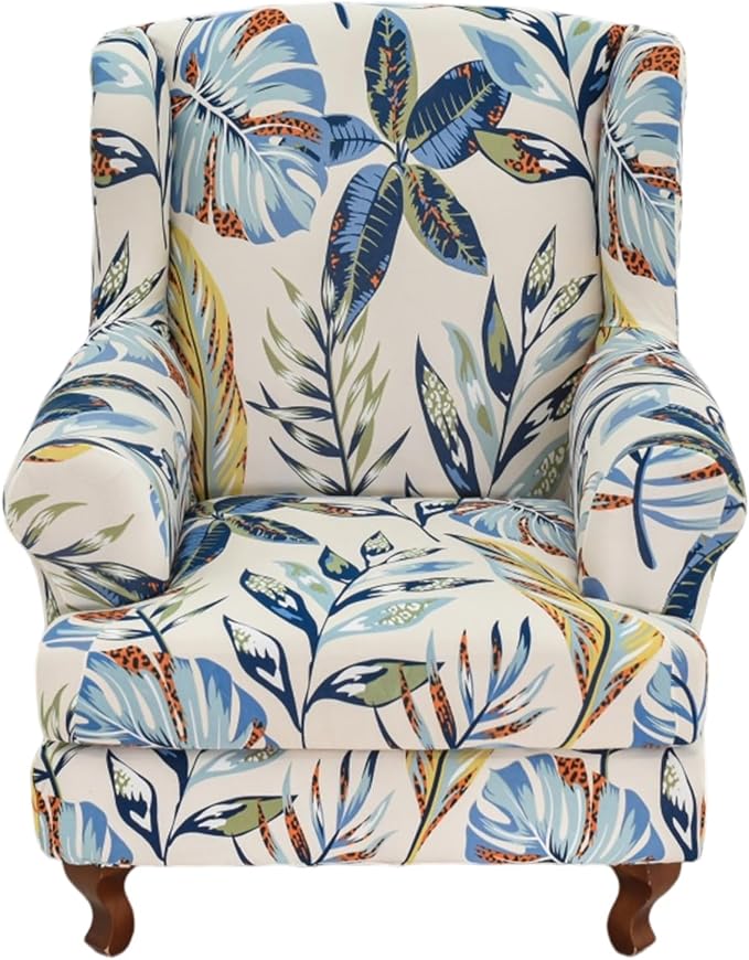HAOYONG Wing Chair Slipcovers Stretch Wingback Chair Covers Printed 2 Pieces by HAOYONG