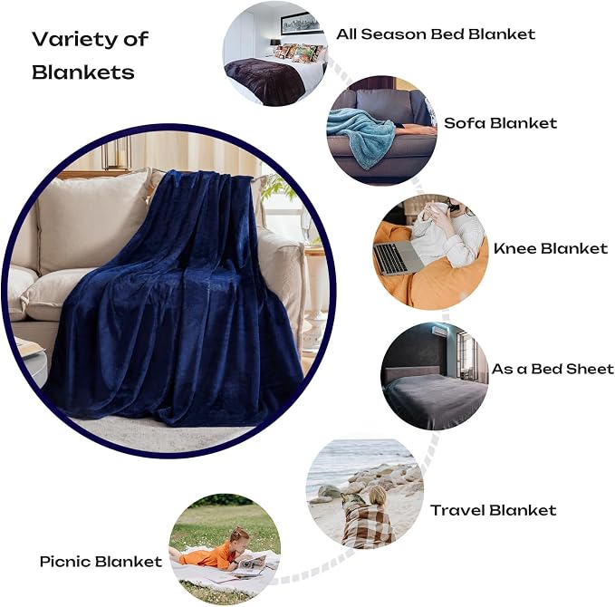JIAHANNHA Navy Blue Fleece Throw Blankets Queen Size 90 by 90 Inches - Image 3