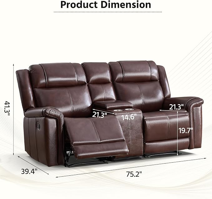 ANJ Geniune Leather Manual Loveseat Recliner Sofa Set of 2 - Image 2