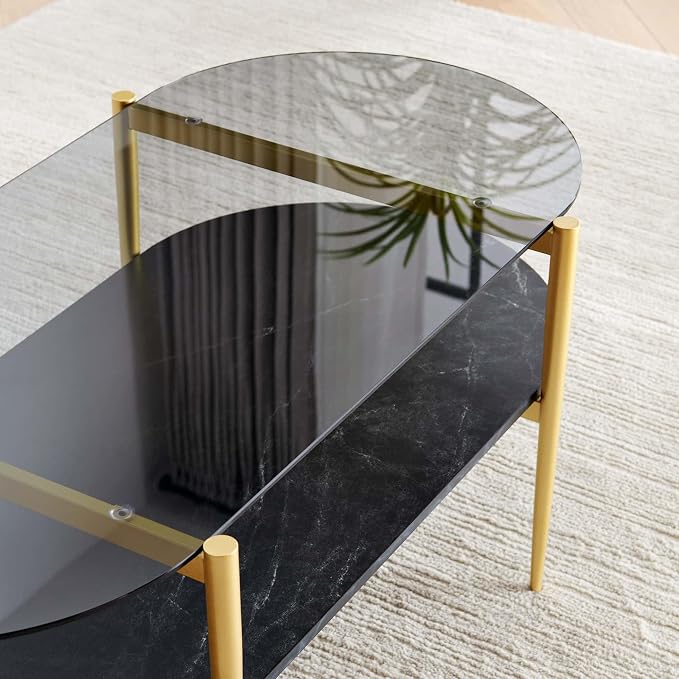 LumFurn Oval Glass Coffee Table, Mid-Century Modern Design, L41 x W21 x H17 inch - Image 7