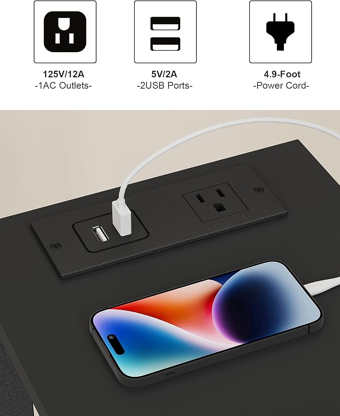 TUTOTAK Small End Table with Charging Station, Narrow Side Table with USB Ports - Image 6