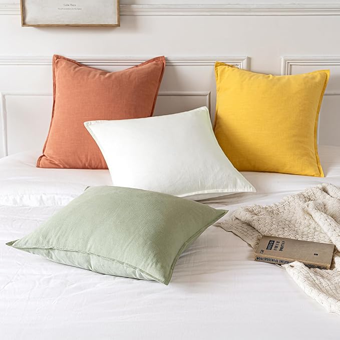 MIULEE Decorative Linen Euro Sham Pillow Covers 22x22 Inch Coral Boho Farmhouse - Image 5