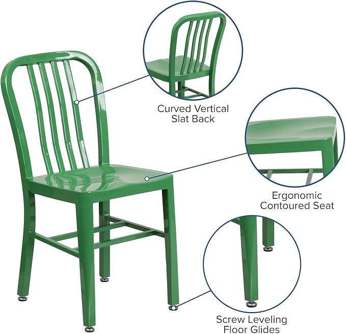 Flash Furniture Gael Commercial Grade 2 Pack Green Metal Indoor-Outdoor Chair - Image 6