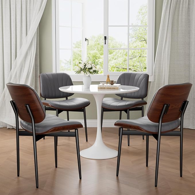 REONEY Dining Chairs Set of 6, Mid-Century Modern Upholstered PU Leather Chairs - Image 7