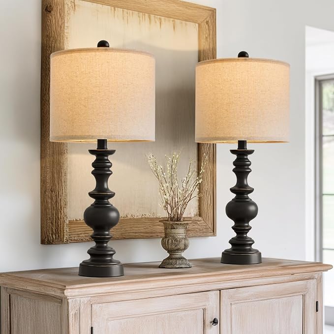 BOBOMOMO 24" Traditional Farmhouse Table Lamp Set of 2, Vintage Resin Lamps - Image 8