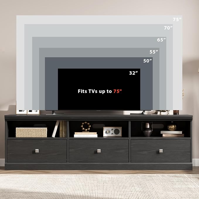 IDEALHOUSE 70in TV Stand for TVs up to 80", Mid Century Modern Entertainment - Image 6