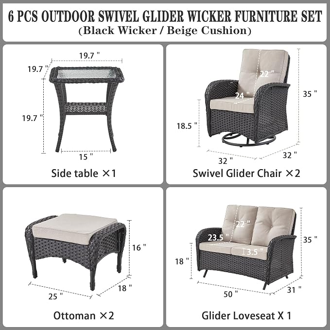 Belord 6 Pieces Wicker Patio Conversation Sets - Image 2