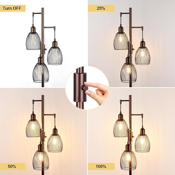 Dimmable Floor Lamp, 3 x 800LM LED Edison Bulbs Included, Farmhouse Industrial - Image 3