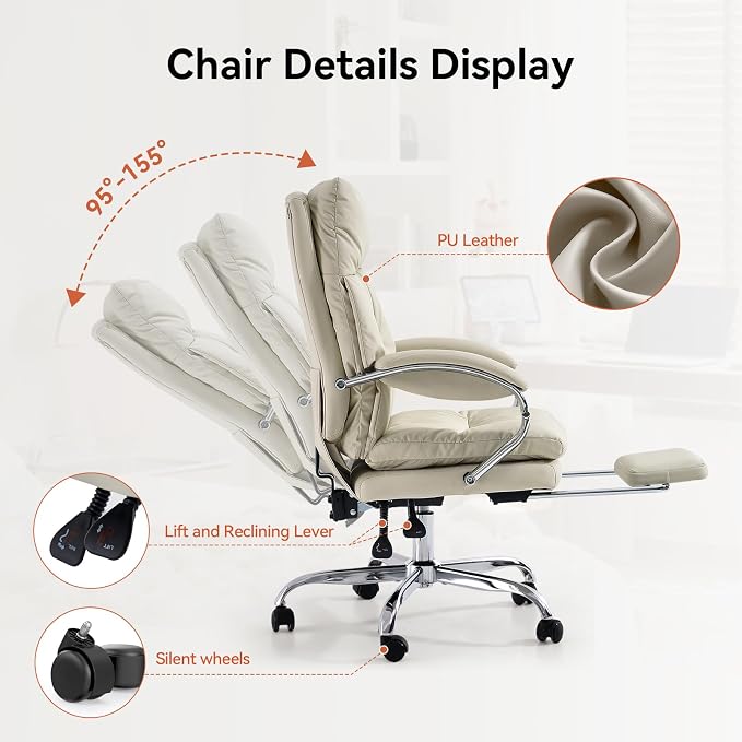 LEAGOO Office Chair with Foot Rest, Ergonomic Executive Office Chair with Arms - Image 9