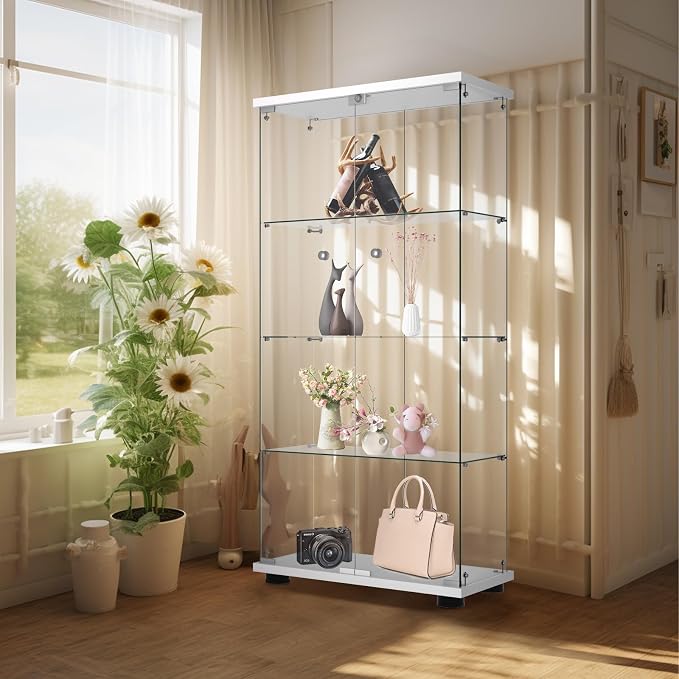 Display Cabinet with Glass Door and Lock, 4-Shelf Fast Installation in 30 Mins - Image 7