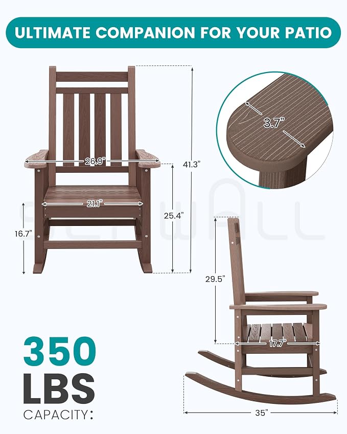 SERWALL Outdoor Rocking Chair Set of 2, HDPE Rocking Chair - Image 3