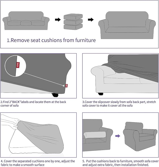 ZNSAYOTX 4 Piece Sofa Covers for Living Room Anti Slip Stretch Couch Covers for - Image 7