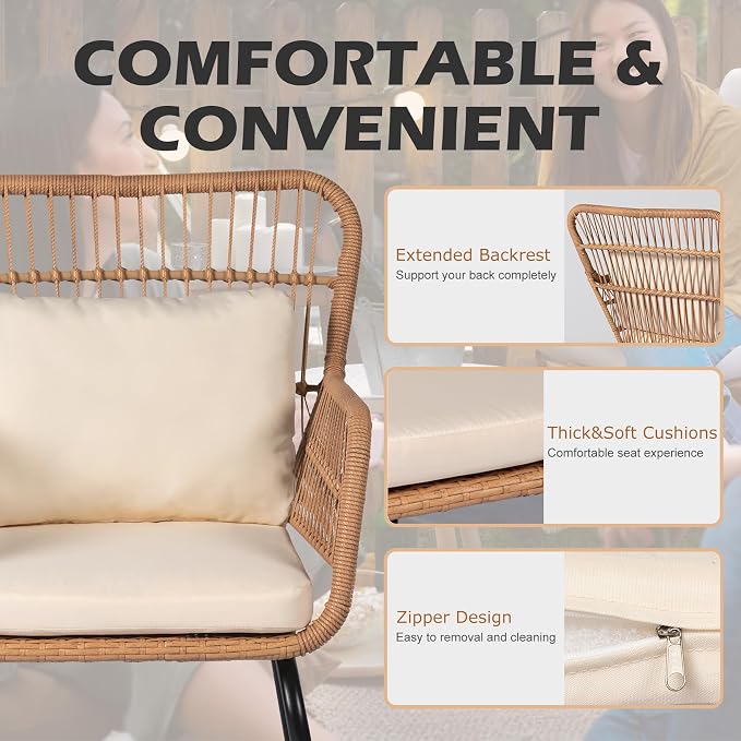 3 Piece Outdoor Wicker Furniture Bistro Set, Rattan Chairs Conversation Sets - Image 3