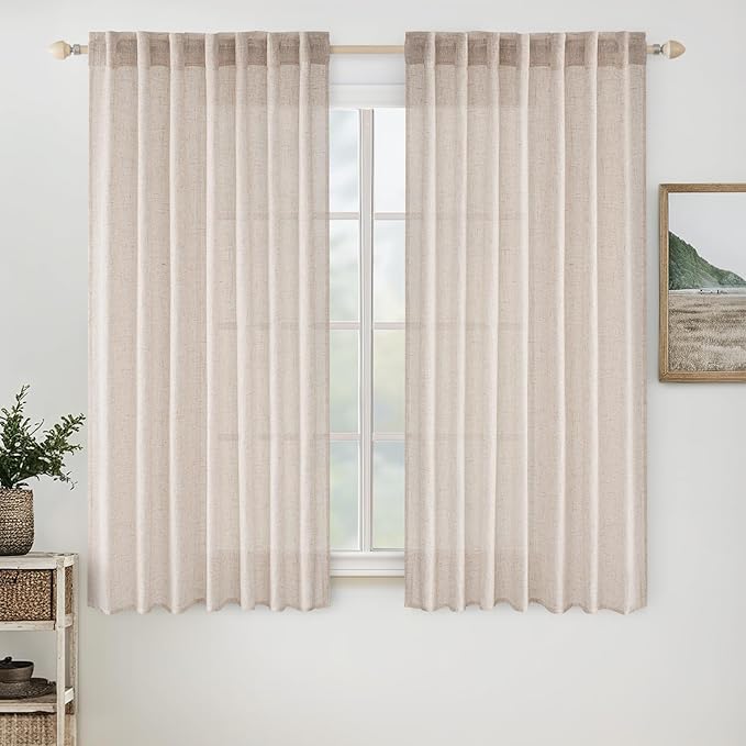 MIULEE Natural White Short Linen Curtains 45 Inch Length 2 Panels by MIULEE