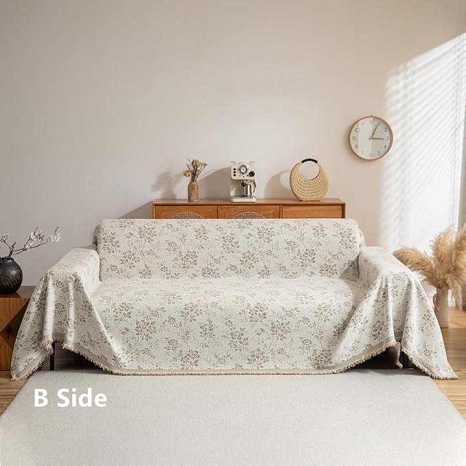 VClife Vintage Floral Bohemain Couch Cover, Soft Breathable Chenille Sofa Cover - Image 3