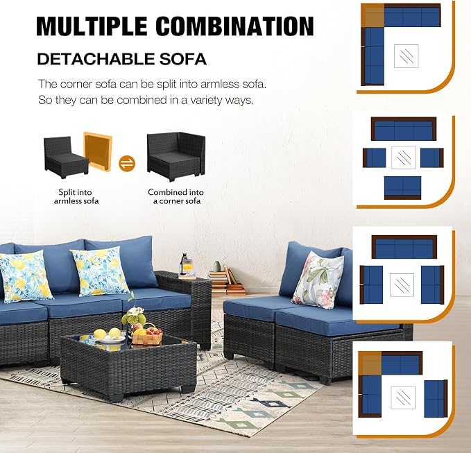 JOYURE 8 Pieces Patio Furniture Set All-Weather Outdoor Wicker Sectional - Image 6