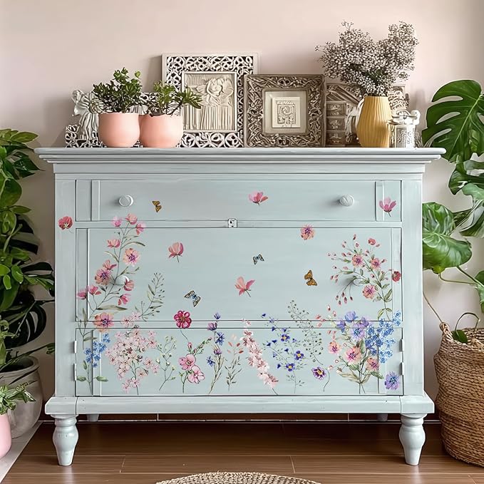 Vintage Floral Rub on Transfer for Furniture Large Flower UV DTF Transfer by Flortlias