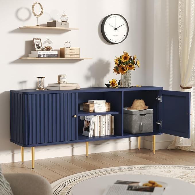 ARTPOWER 55” Fluted TV Stand, Mid Century Modern Blue TV Stand - Image 5