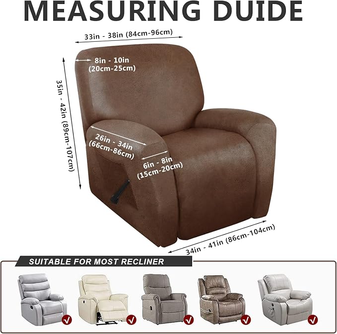 ANARACHON Leather Look Oversize Recliner Chair Covers, Thick 4 Pieces Recliner - Image 3